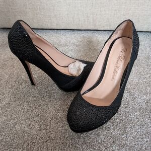 Black rhinestone enhanced 3.5" high heels